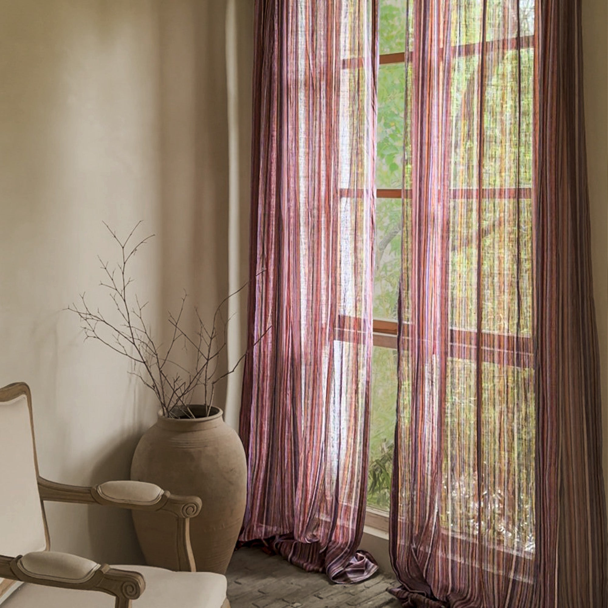 Crimson Stripe Linen|Curtains